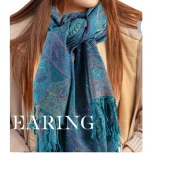 Paisley Scarf Wrap Shawl Teal Blue Purple Fringe Pashmina Women - Picture 1 of 5